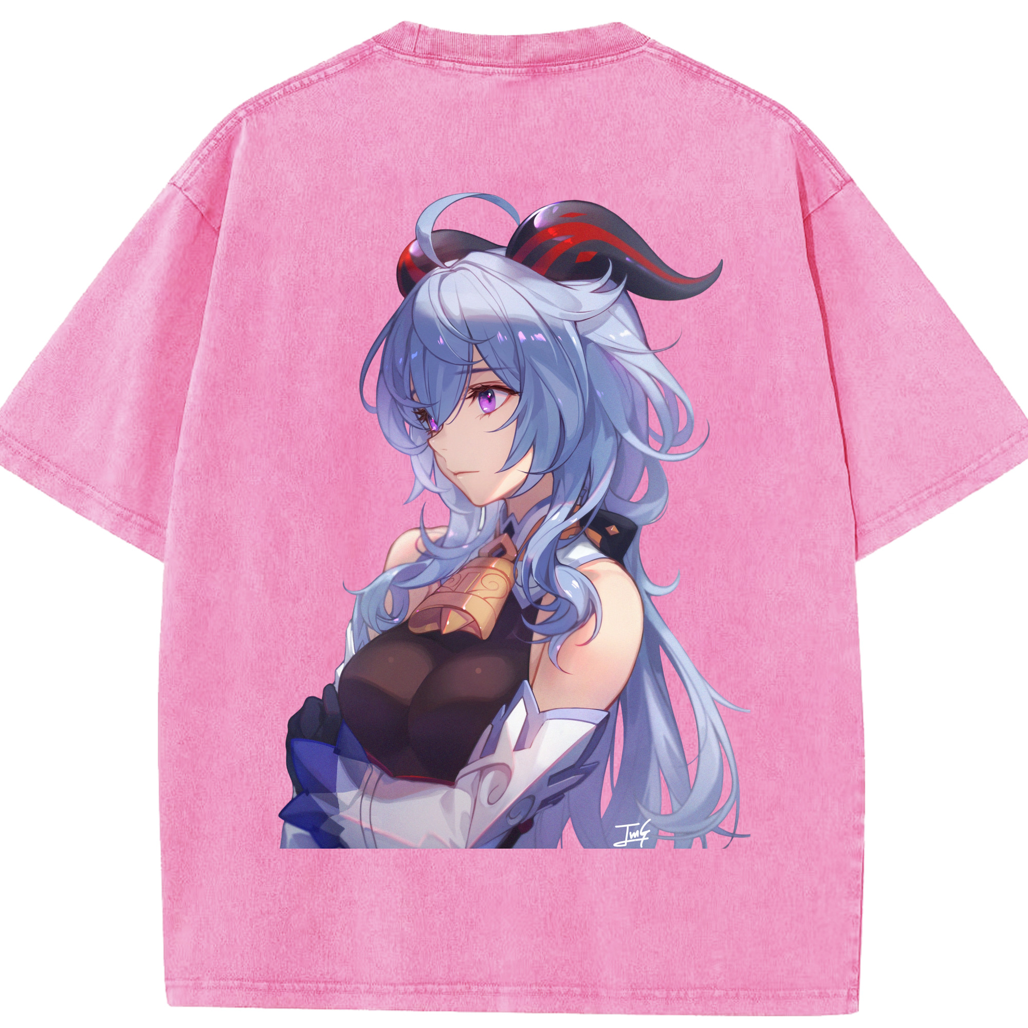 げんし神 甘雨 かんう genshin Ganyu 綿100% ヴィンテージ風 半袖Tシャツ（背面プリント）